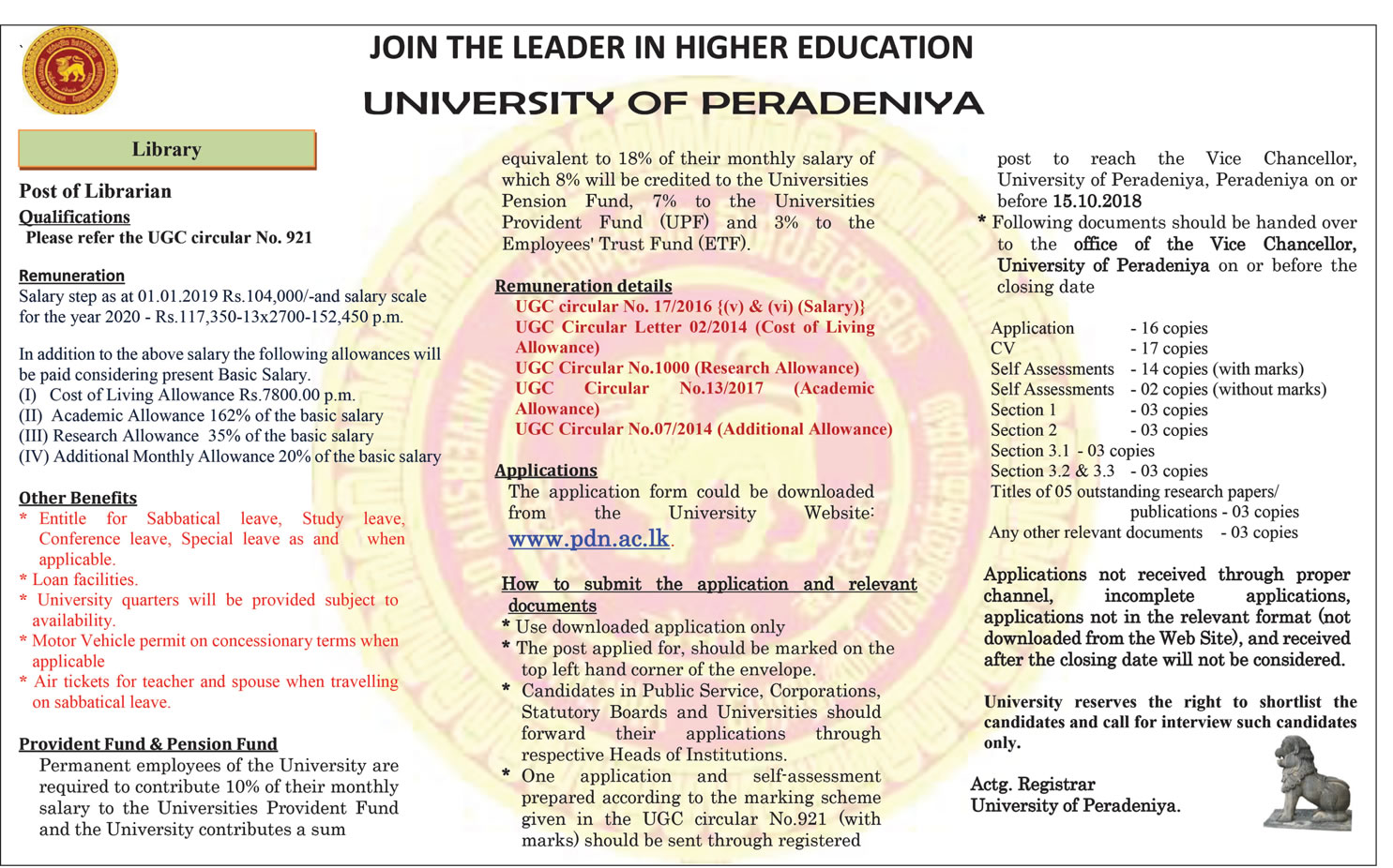 Librarian - University of Peradeniya
